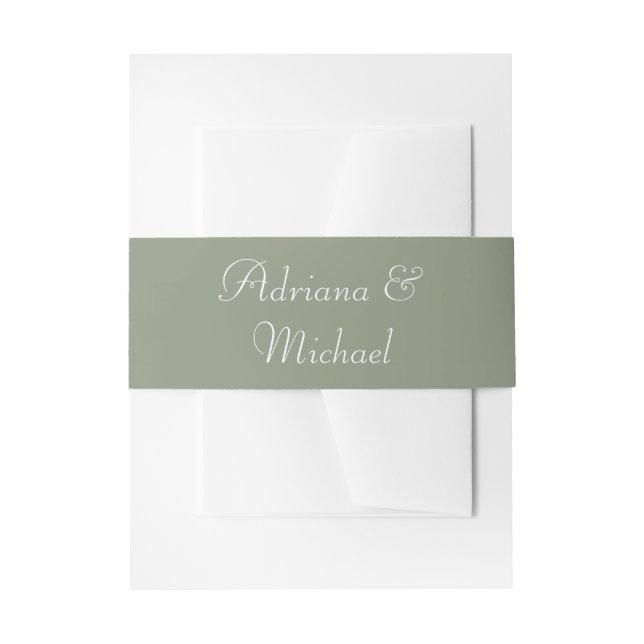 Cintas Para Invitaciones Elegante guión de Boda blanco verde sabio (Anverso Ejemplo)