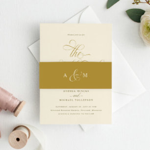Cintas Para Invitaciones Elegante guión de caligrafía de oro lujo boda