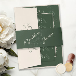 Cintas Para Invitaciones Elegante guión inclinado Boda de monograma verde o