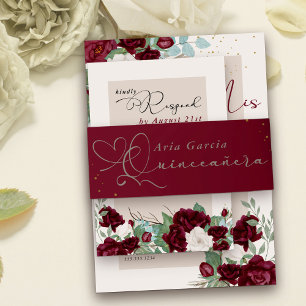 Cintas Para Invitaciones Elegante guión quinceanera rojo borgoña