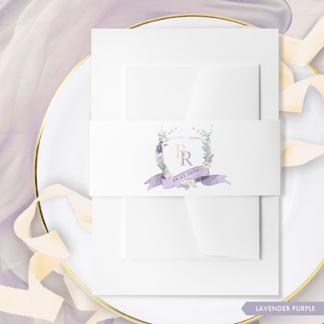 Cintas Para Invitaciones Elegante Lavanda Morado Monograma Boda Escudo (Subido por el creador)