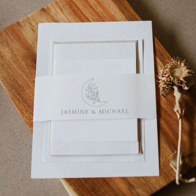 Cintas Para Invitaciones Elegante Luna y Estrellas Sage Green Boda (Subido por el creador)