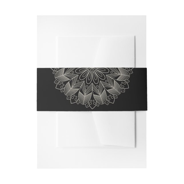 Cintas Para Invitaciones Elegante Mandala Boda Negra India Boho Chic (Anverso Ejemplo)