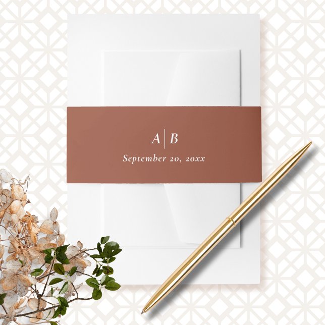 Cintas Para Invitaciones Elegante Moda Terracota Mínimo Monograma Inicial (Subido por el creador)