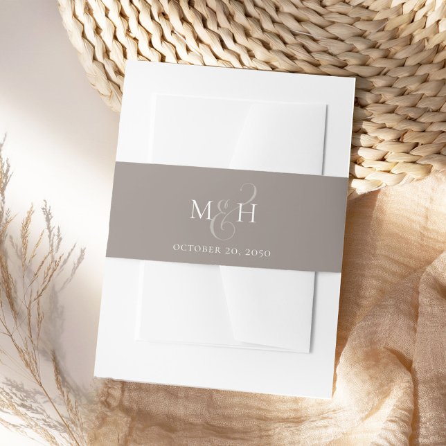 Cintas Para Invitaciones Elegante Monograma Ampersand Calligraphy Taupe (Simple monogram calligraphy script ampersand invitation belly band.)