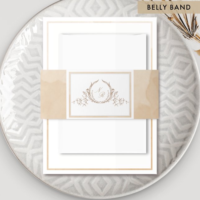 Cintas Para Invitaciones Elegante Monograma Boda de color de agua beige cre (Subido por el creador)
