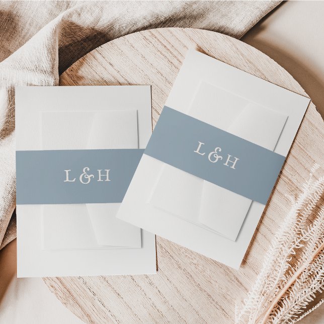 Cintas Para Invitaciones Elegante Monograma de Boda Azul Polvoriento (Subido por el creador)