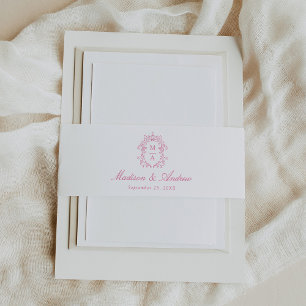 Cintas Para Invitaciones Elegante Monograma de Cresta de Chinoiserie Rosa p