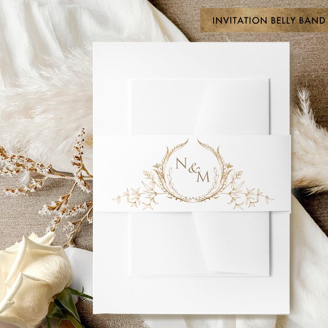 Cintas Para Invitaciones Elegante Monograma dibujado a mano en blanco y Bod (Subido por el creador)
