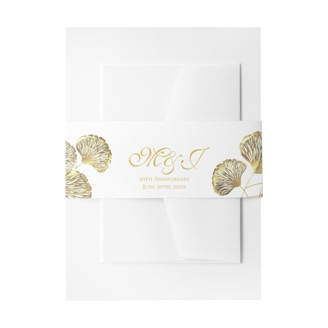 Cintas Para Invitaciones Elegante Monograma Dorado Ginkgo Biloba Hoaves (Anverso Ejemplo)
