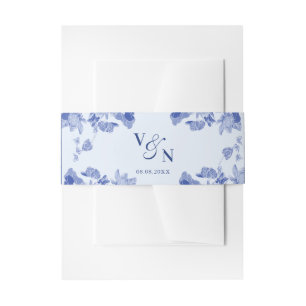 Cintas Para Invitaciones Elegante Monograma Dusty Blue Floral Boda