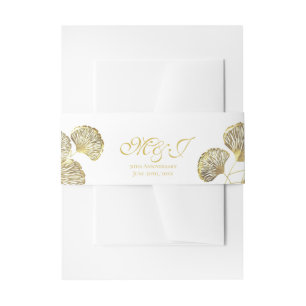 Cintas Para Invitaciones Elegante Monograma Hojas de Ginkgo Biloba Doradas