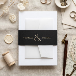 Cintas Para Invitaciones Elegante Monograma Intemporal de Boda Negro Crema