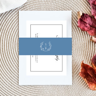 Cintas Para Invitaciones Elegante Monograma Real Azul guirnalda botánica