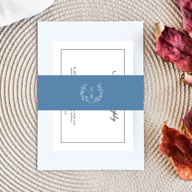 Cintas Para Invitaciones Elegante Monograma Real Azul guirnalda botánica (Subido por el creador)