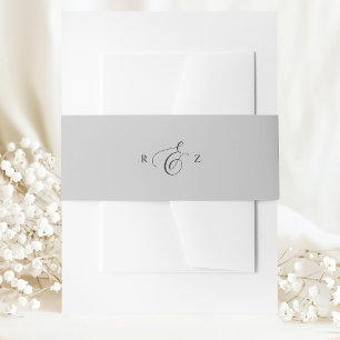 Cintas Para Invitaciones Elegante Monograma Simple de Boda Gris Suave