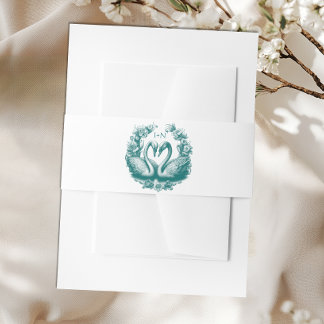 Cintas Para Invitaciones Elegante Monograma Verde azulado del Boda del lago