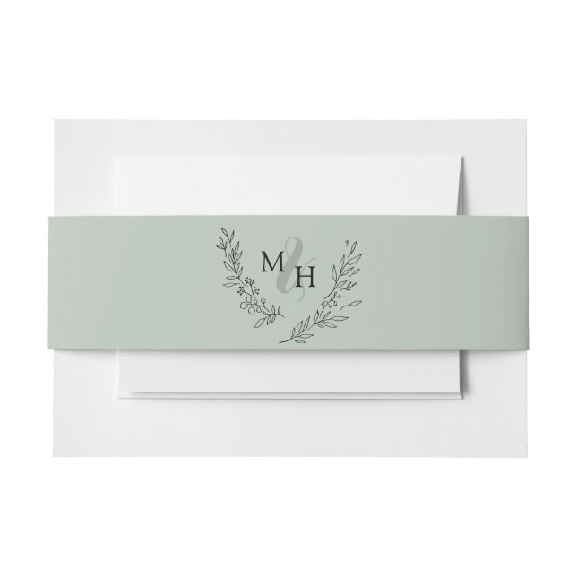Cintas Para Invitaciones Elegante Monograma Wreath Sage (Anverso Ejemplo)