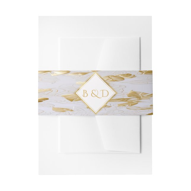 Cintas Para Invitaciones Elegante Monogramado Monstera Gilded Gold Boda (Anverso Ejemplo)