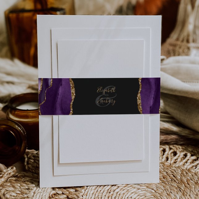 Cintas Para Invitaciones Elegante morado de oro Agate Boda oscuro (Subido por el creador)