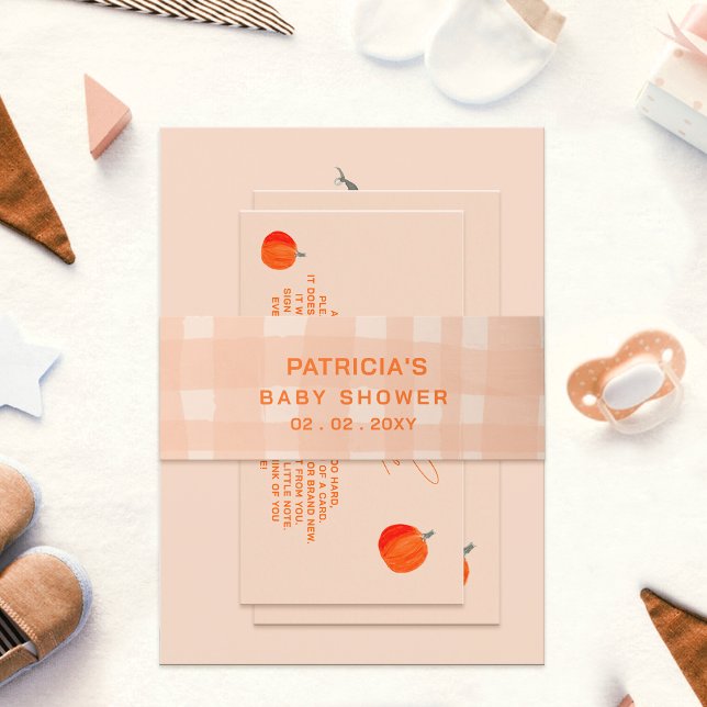 Cintas Para Invitaciones Elegante Naranja Rústico De Boho Juega Baby Shower (Elegant Rustic Boho Orange Plaid Baby Shower Invitation Belly Band )