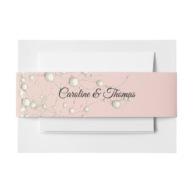 Cintas Para Invitaciones Elegante Pearl Gold Script Boda Perlas románticas (Anverso Ejemplo)
