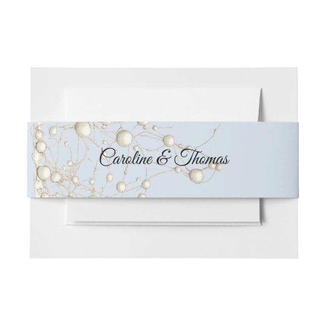 Cintas Para Invitaciones Elegante Pearl Gold Script Boda Perlas románticas (Anverso Ejemplo)