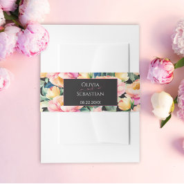 Cintas Para Invitaciones Elegante Peony Watercolor en negro | BODA