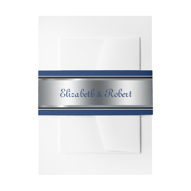Cintas Para Invitaciones Elegante, plateado y azul marino, Personalizado (Anverso Ejemplo)
