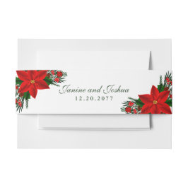 Cintas Para Invitaciones Elegante Poinsettia Floral Rojo Pine Greeneraves