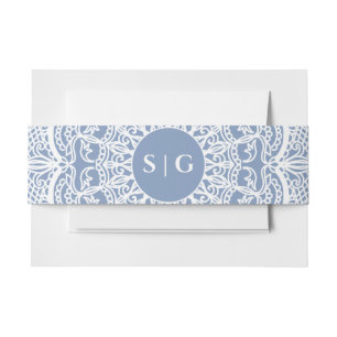 Cintas Para Invitaciones Elegante polvoriento azul encaje mandala clásico