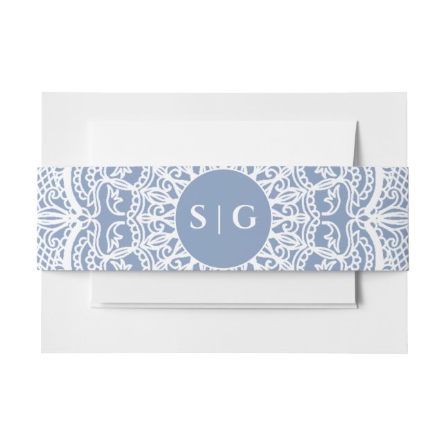 Cintas Para Invitaciones Elegante polvoriento azul encaje mandala clásico (Anverso Ejemplo)