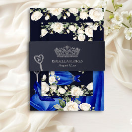 Cintas Para Invitaciones Elegante Quinceanera Azul Oscuro Tiara 15º cumplea