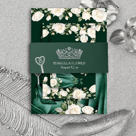 Cintas Para Invitaciones Elegante Quinceanera Verde Tiara 15º cumpleaños