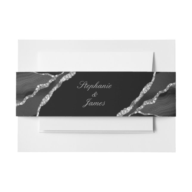 Cintas Para Invitaciones Elegante Relieve metalizado plateado negro agate B (Anverso Ejemplo)