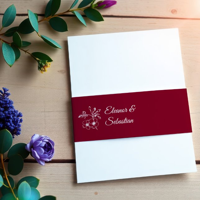 Cintas Para Invitaciones Elegante Romance de época Borgoña Boda Floral (Subido por el creador)