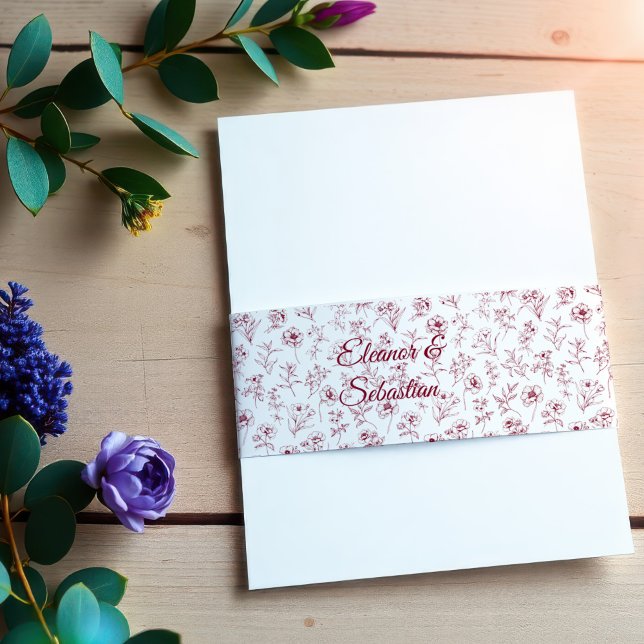 Cintas Para Invitaciones Elegante Romance de época Borgoña Boda Floral (Subido por el creador)
