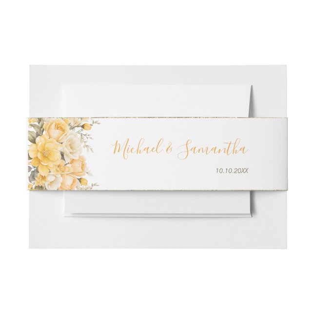 Cintas Para Invitaciones Elegante Rosa Boda amarillo e marfil (Anverso Ejemplo)