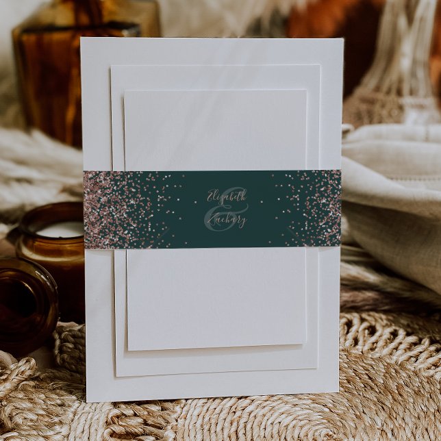 Cintas Para Invitaciones Elegante Rosa verde oscuro Boda de oro (Subido por el creador)
