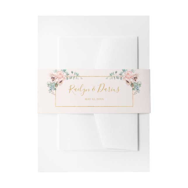 Cintas Para Invitaciones Elegante Rubor Floral | Boda Pastel (Anverso Ejemplo)