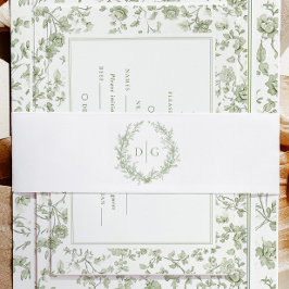 Cintas Para Invitaciones Elegante Sage Chinoiserie Escudo Boda