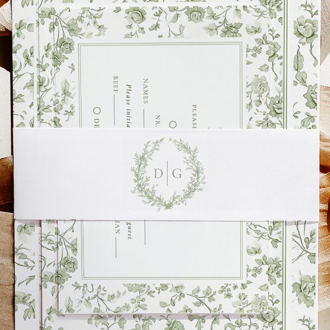 Cintas Para Invitaciones Elegante Sage Chinoiserie Escudo Boda (Subido por el creador)