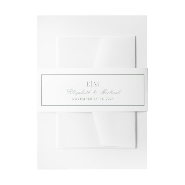 Cintas Para Invitaciones Elegante Sage Green Classic Script Monograma Boda (Anverso Ejemplo)