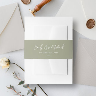 Cintas Para Invitaciones Elegante Sage Green Script Boda mínimo