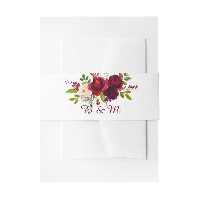 Cintas Para Invitaciones Elegante Script acuarela Borgoña Floral (Anverso Ejemplo)