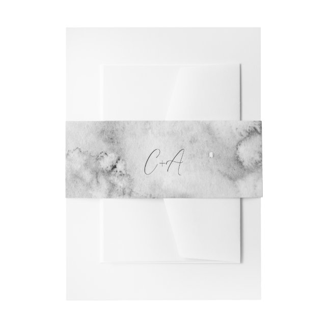 Cintas Para Invitaciones Elegante Script Monograma Boda de Mármol Negro (Anverso Ejemplo)
