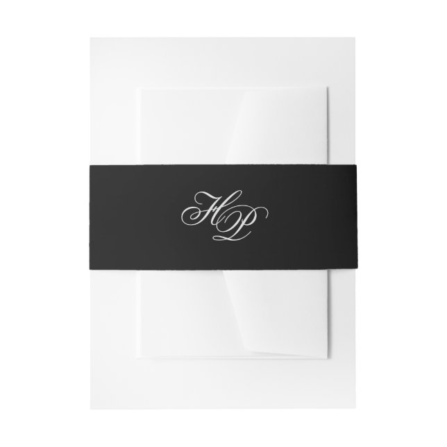 Cintas Para Invitaciones Elegante Script Monograma Iniciales Boda Negro (Anverso Ejemplo)