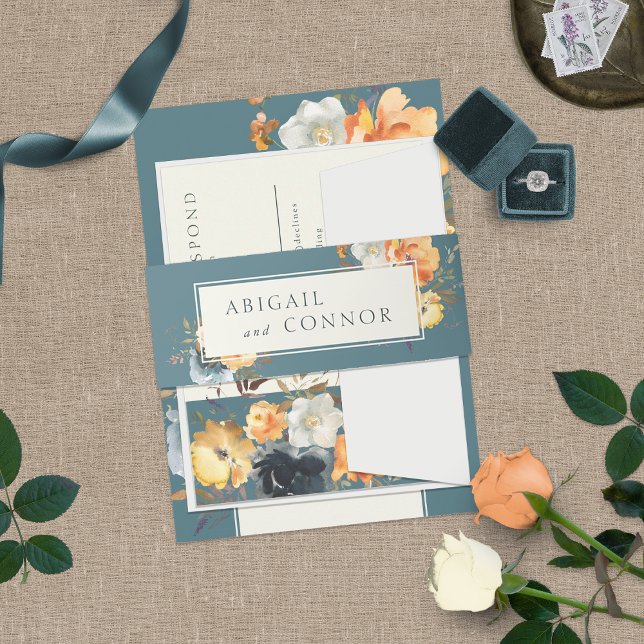 Cintas Para Invitaciones Elegante Terracota Azul Marino Boho Floral (Subido por el creador)