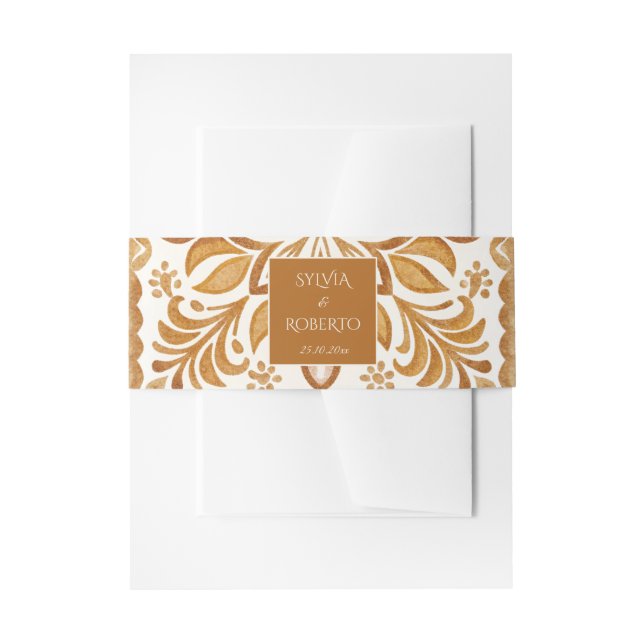 Cintas Para Invitaciones Elegante Terracota Mexicana Talavera boda (Anverso Ejemplo)