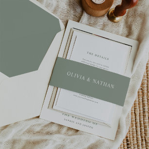 Cintas Para Invitaciones Elegante verde sabio con texto blanco Boda